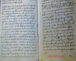 Voor de liefhebbers: een dubbele pagina uit 1482 waarin de schrijver, Willem van Gelmthout, zelf als plv rechter optreedt.